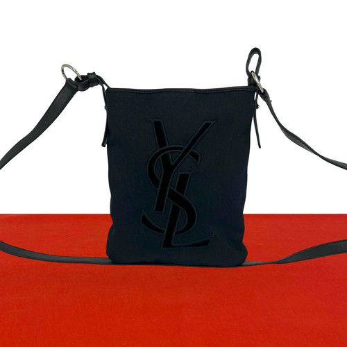 Yves Saint Laurent Shoulder Bag Canvas / Leather Black Unisex #TVB3329