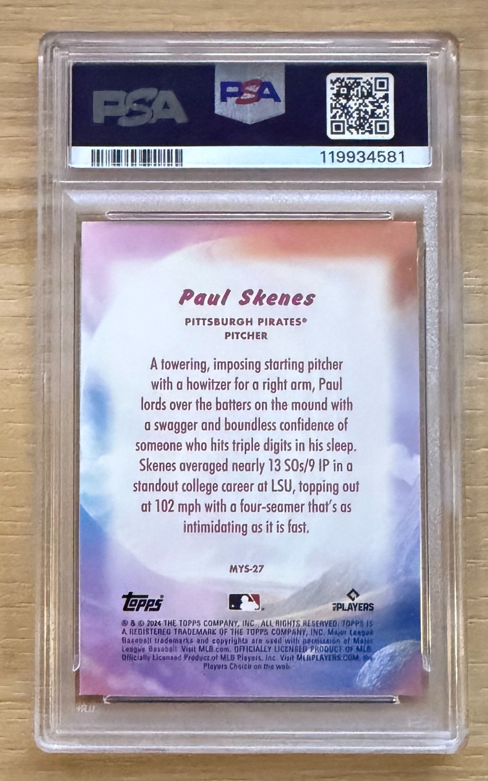 2024 TOPPS UPDATE MYSTICAL PAUL SKENES ROOKIE CARD PIRATES PSA 9 #MYS27 view 2