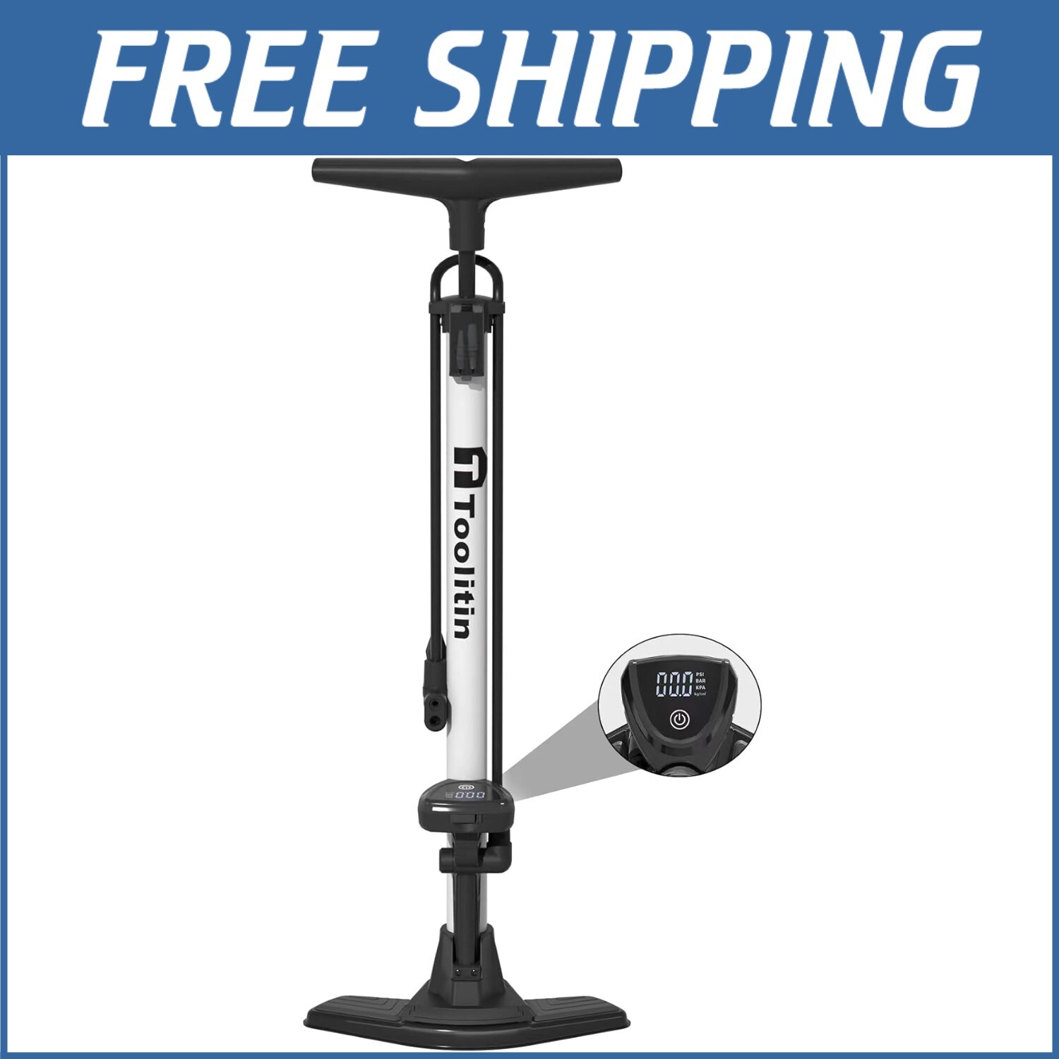 Stable & Efficient Floor Bike Pump with Digital Gauge - Ligh