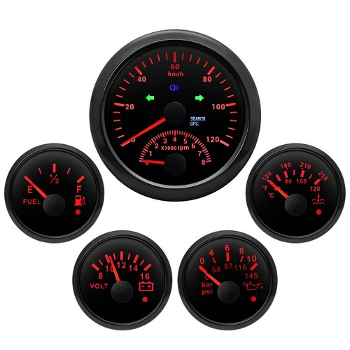 5 Gauge Set Black 85mm GPS Speedometer 120km/h With Tacho Fuel Oil Temp Volt - Picture 4 of 8