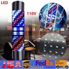 LED Barber Pole Light Red White Blue Stripes Rotating Hair Salon Shop Sign Light