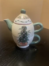 Bella Casa by Ganz Tea For One Stackable Teapot & Cup Set-Topiary Design-3Pieces