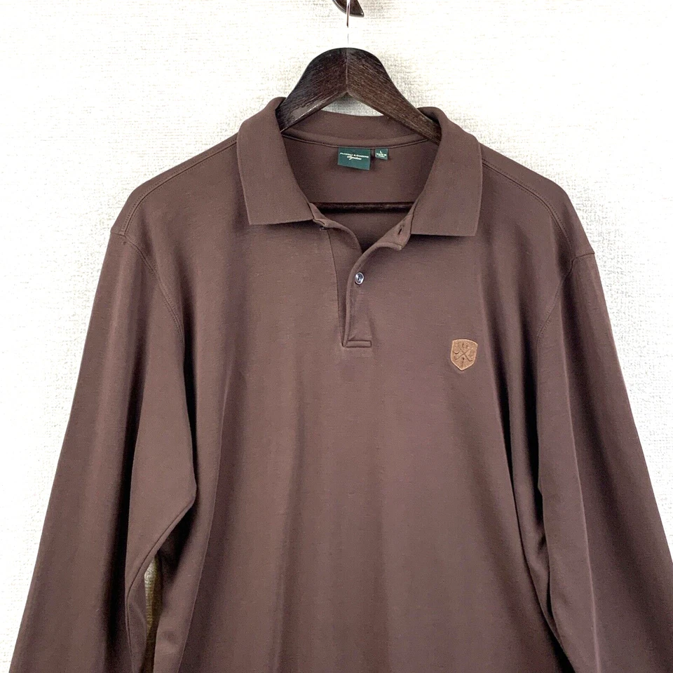 Camisa Polo de Golf FAIRWAY & GREENE Signature Para Hombre Grande Marrón Clásica Logo Preppy Foto 2 de 4