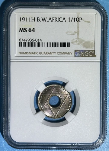 British West Africa 1911 H 1/10 Penny Brilliant Unc Coin NGC MS 64 1 Year Type#4