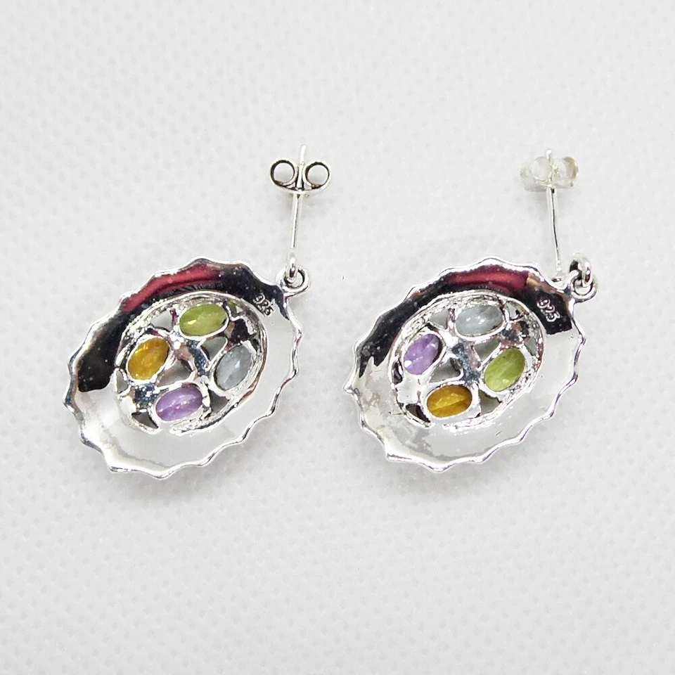 Multistein Markasit Ohrringe 925 Sterlingsilber rhodiniert - Bild 4 von 4