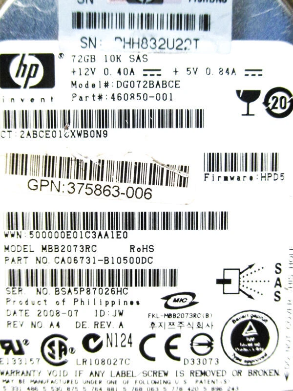 PCB - HP Invent Fujitsu 72GB DG072BABCE MBB2073RC 10K SAS SATA 460850-001 HPD5 - Image 3 of 4