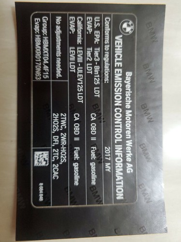 Genuine BMW Exhaust Emission Label OE 71228684848 Brand New - Picture 2 of 3