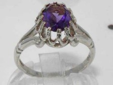 Solid 925 Sterling Silver Natural Amethyst Womens Solitaire Ring - Sizes 4 to 12
