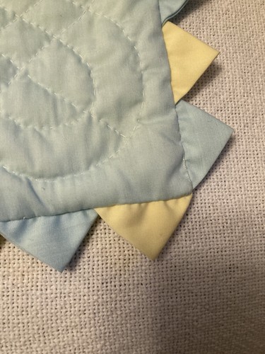 Vintage Baby Quilt Yellow Blue All Hand Quilted Emboss Bunny 44" x 55" Handmade - Picture 2 of 6