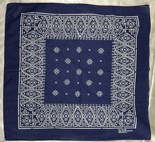 Vtg Navy Blue Cotton BANDANA Handkerchief 1 Selvedge ColorFast RN13960 USA
