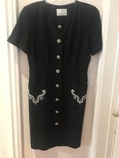 ¡Nuevo Vestido De Lino Blanco y Negro Diseñador Dana Buchanan De Colección Talla 12!