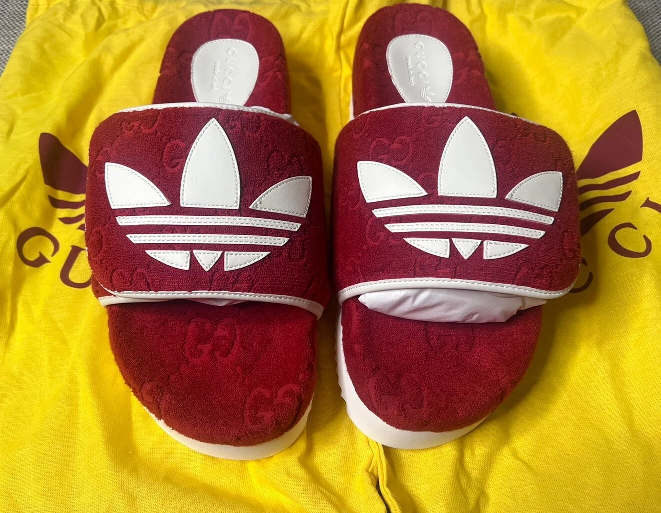 SANDALI GUCCI X ADIDAS DA UOMO PLATEAU IN SPUGNA ROSSO SCIVOLO TAGLIA 11 11 5US