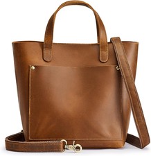 S-zone Leather Mini Crossbody Tote Bag Satchel Top-handle Medium, Light Brown 