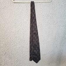 WH PRESCOTT Silk Necktie Mens Brown Blue Geometric Pattern USA Made