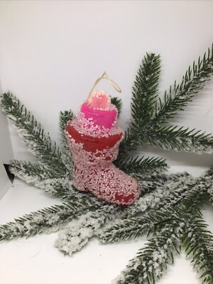 Vtg Sugared Gumdrop Ornament Santa Boot