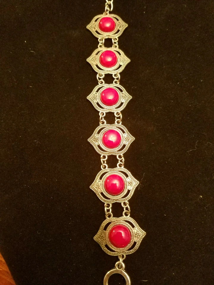 US SELLER BEAUTIFUL RED TURQUOISE STONE SIMULATED TIBETAN SILVER BRACELET - Image 3 of 4