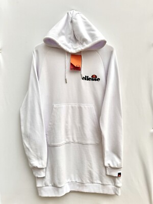 Ellesse Honey Hoodie Dress Embroidered Logo White Longline Sweatshirt Womens UK8