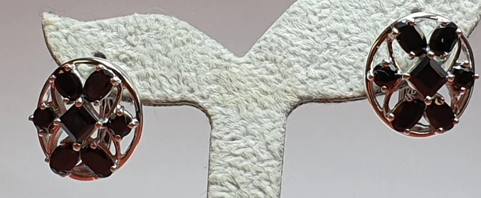 Design Puro 7,4 Carati Spinello Nero Gioielli In Argento 925 Orecchini - Immagine 3 di 4