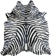 Genuine Cowhide Rug Zebra Black Stripes On Off White - Size 6x7-8'