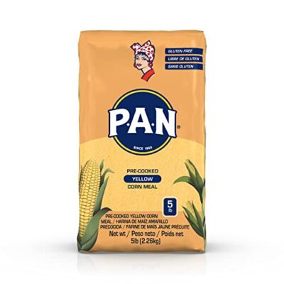 P.A.N. Yellow Corn Meal, Pre-cooked Gluten Free Flour for Arepas 5lb / 4 pack