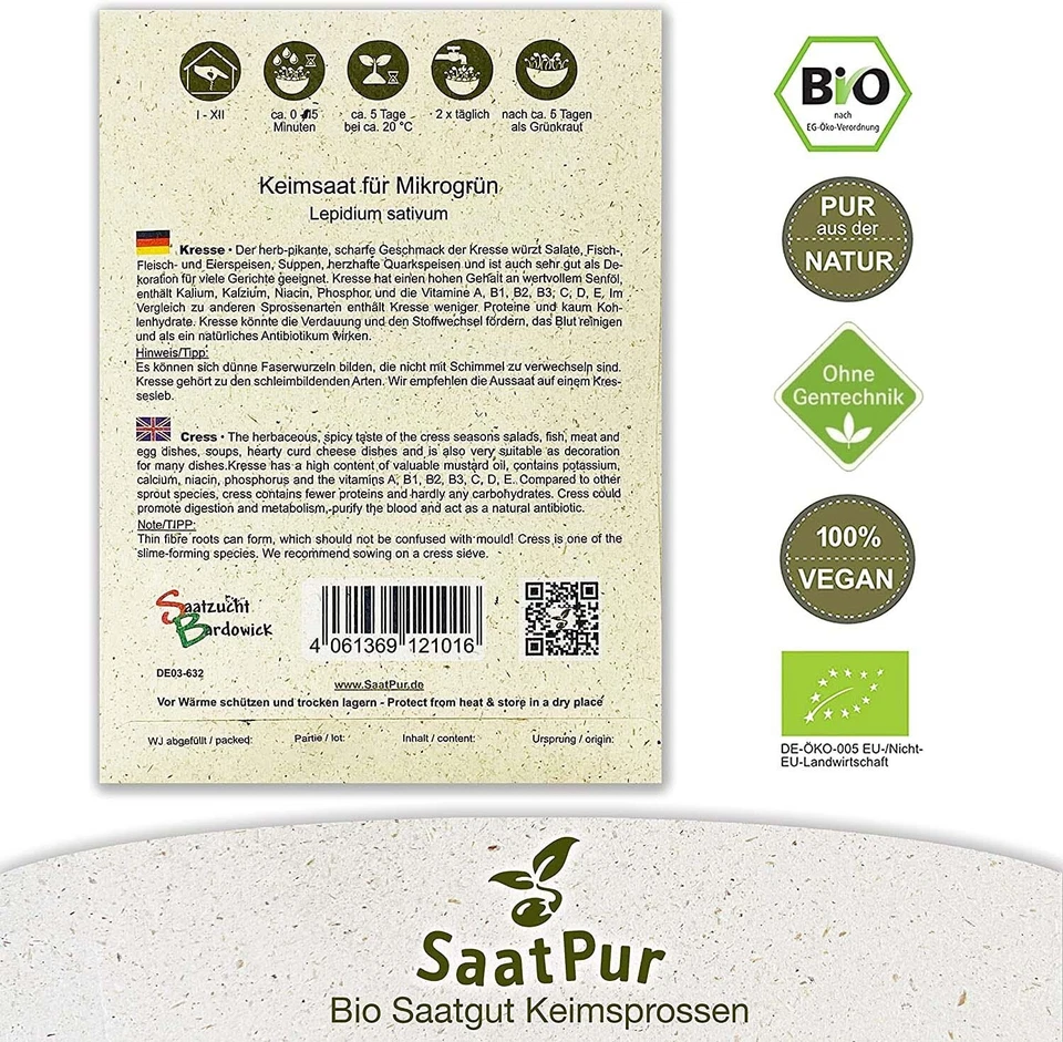 1kg BIO Keimsaat für Sprossen Kresse Samen Keimsprossen Microgreens Vegan Öko - Bild 2 von 4