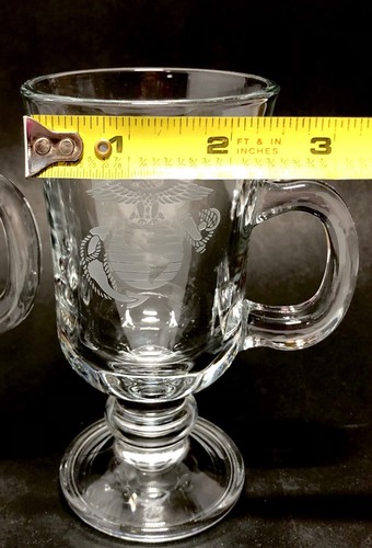 Vtg USA Beverage Coffee Hot Toddy Glass Etched Marine Military Cups Mugs Set 2 - Picture 15 of 16
