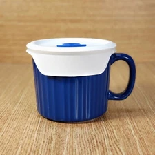 CorningWare COLOURS Stoneware 20oz SOUP/MEAL MUG with VENTED LID Cobalt Blue EUC