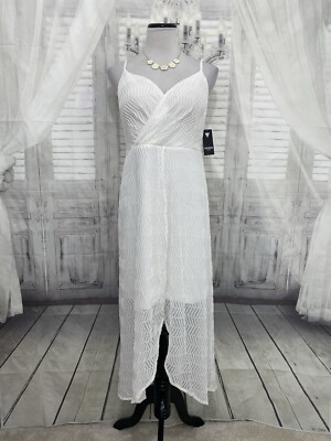 Guess Size 12 White Tulip Hem High Low Midi Dress Sleeveless Midi Wrap Skirt B24