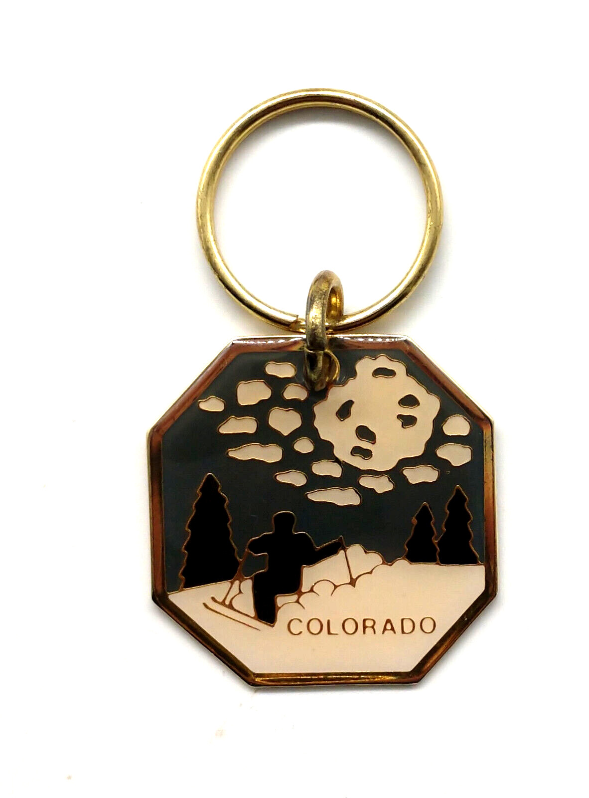 Vintage State of Colorado Mountains Snow Skier Keyring Keychain