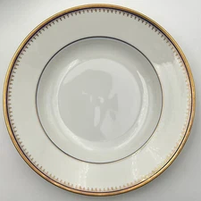 Vintage Kronach Bavaria 10" Rim Soup Bowl Blue Rings Gold Trim #1223