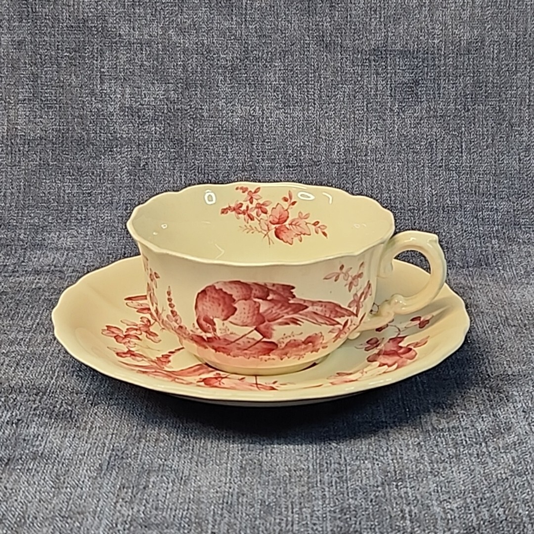 Copeland Spode Chelsea Birds Red Cup & Saucer 1920s Antique