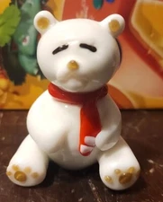 Blown Art Glass Polar Bear Saint Louis Hand Red Scarf Vintage 3.25"Tall N306