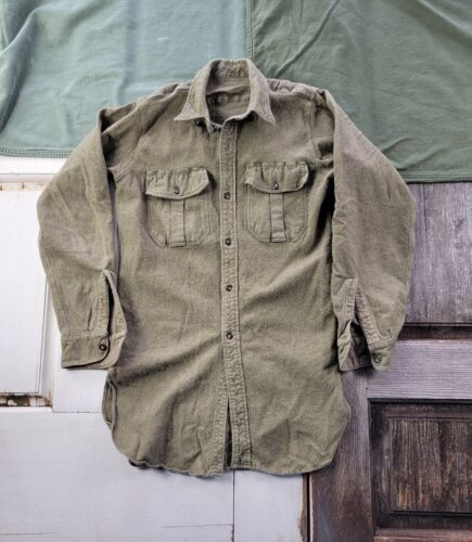 Vintage 1950s Canadian Army Wool Field Shirt Korean War Green OD Military XS - Picture 1 of 9