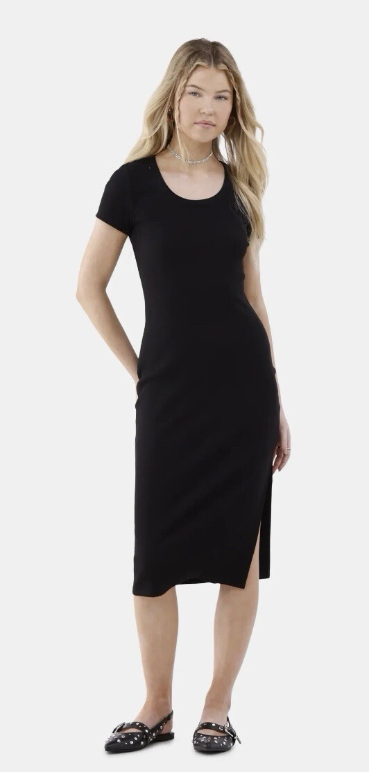 No Boundaries Short Sleeve T Shirt Black Soot Midi Dress Size XXS (00)