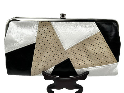 Hobo Women's Black White Beige Abstract Patchwork Leather Clutch Wallet