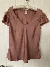 Ladies Dusky Pink Silk Top By Morpho Logique Size 14 V Neck Cap Sleeves side Zip