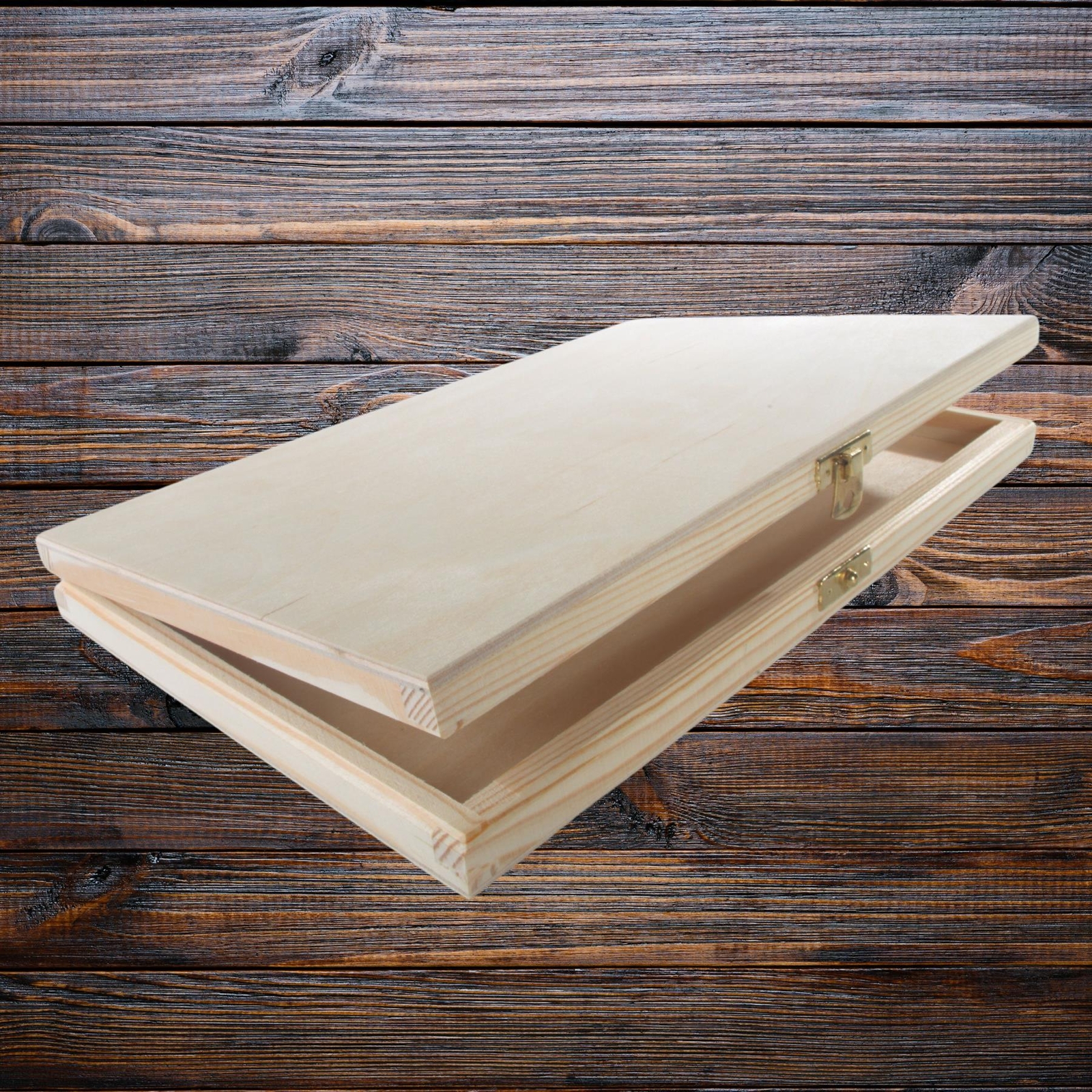 Shallow Slim Wooden Clasp Box | 30x19x3 cm | Decor Presentation Gift Case