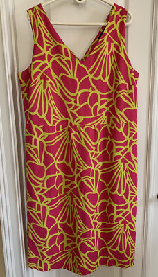 Ashley Stewart Womens Size 18 Linen & Rayon Blend Dress Fuchsia Yellow  Lined | eBay
