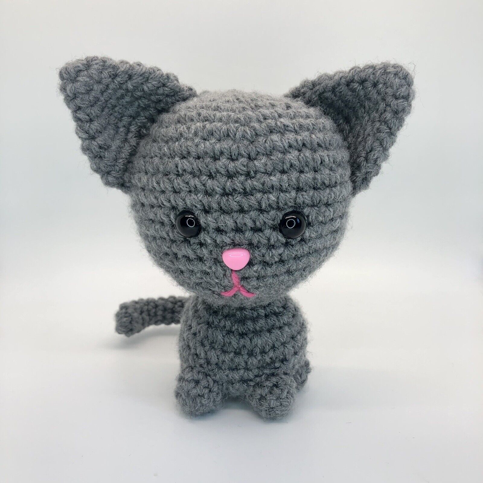 Handmade Crochet Little Kitty Cat Amigurumi Grey Plush