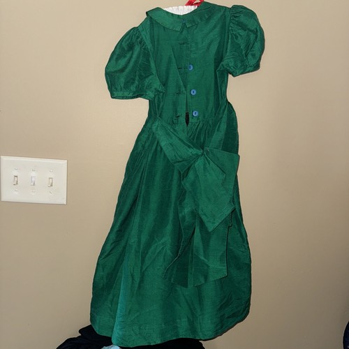 Vintage Maggie Breen Green Raw Silk Dress Victorian Cottage Core Size 7 Girls - Picture 5 of 8