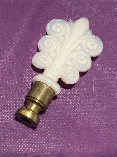 Lamp Finial Scroll Opalescent Milk Glass Brass
