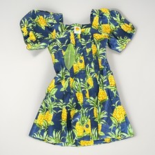 Farm Rio Delicate Pineapple Navy Blue Mini Dress Puff Sleeve Women’s Small NWT