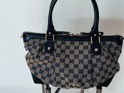 Gucci 2Way Sukey GG Monogram Tasche mit Royal Blauen Leder Appl.