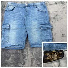 Rocawear Mens Light Wash Denim Cargo Shorts Blue Y2K Streetwear Size 36/38