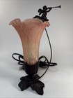 Vintage Art Nouveau StyleCherub Tulip Glass Accent Boudoir Shaded Lamp 13”