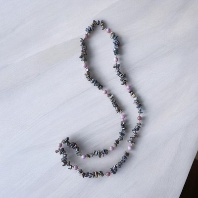 Leopard Skin Jasper & Pink Rhodonite Beaded Necklace Gold Spacers Earthy Boho