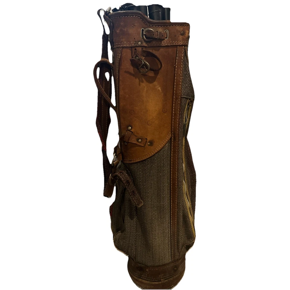 BOLSA DE PALOS DE GOLF VINTAGE MID CENTURY WILSON COUNTRY CLUB MARRÓN CUERO Y TELA Foto 3 de 4