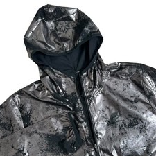 Nike Air Womens Medium Black Reflective Running Jacket Hooded Hi Low Hem 1/2 Zip