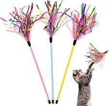 IUHKBH Tinsel Cat Wands, 3 PCS Shiny Teaser Wands Interactive Toy Multi