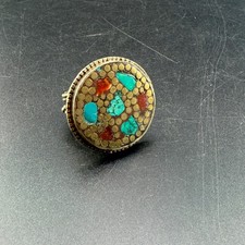 Vintage tibetan handmade beautifully crafted with fine artwork Turquoise ring
